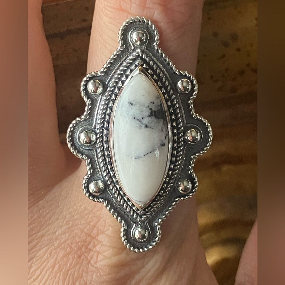 White Buffalo Turquoise Sterling Silver Ring Size 9
